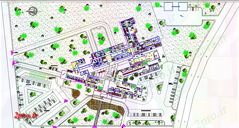 دانلود نقشه بیمارستان - درمانگاه - کلینیک طرحی سایت و محوطه سازی از پروژه بیمارستان عمومی 42 در 132 متر (کد64820)