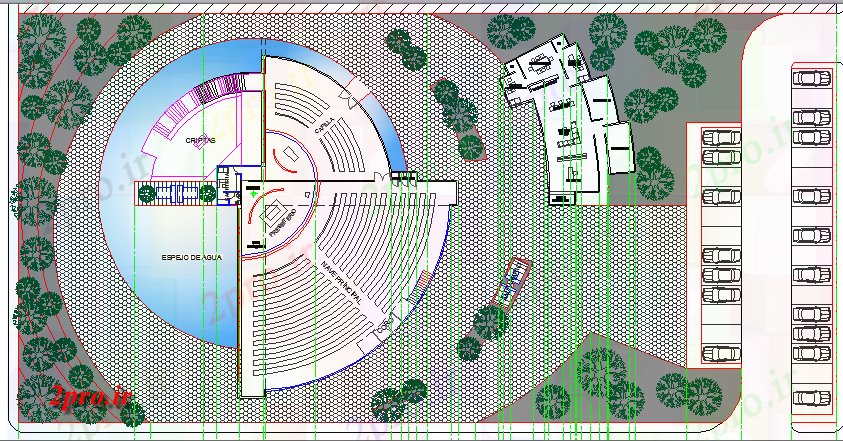 دانلود نقشه ورزشگاه ، سالن ورزش ، باشگاه مرکز ورزشی طرحی سایت پاریس و محوطه جزییات 43 در 44 متر (کد64839)