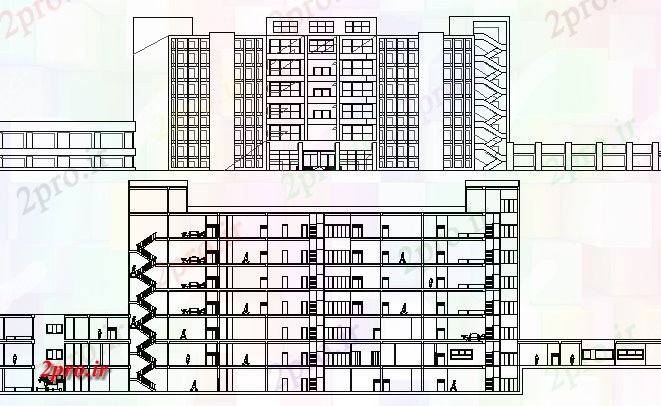 دانلود نقشه بیمارستان -  درمانگاه -  کلینیک بیمارستان با 260 تخت اصلی نما و بخش  (کد64853)