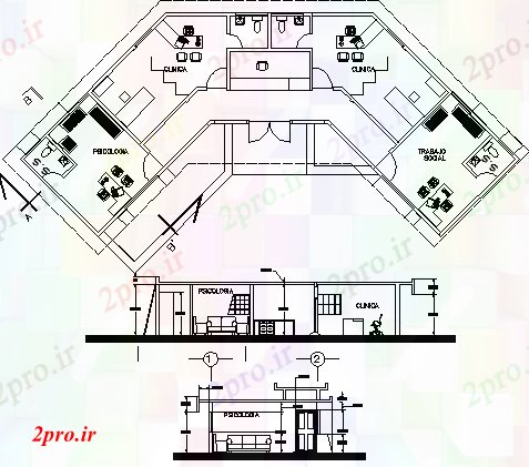 دانلود نقشه بیمارستان - درمانگاه - کلینیک کلینیک معماری ماژول پروژه 8 در 36 متر (کد64867)