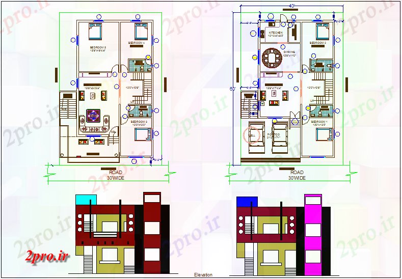 دانلود نقشه مسکونی ، ویلایی ، آپارتمان طرحی و نما نظر طراحی خانه 35 در 64 متر (کد64886)