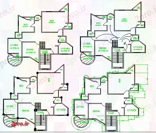 دانلود نقشه مسکونی ، ویلایی ، آپارتمان طرحی طبقه خانه چند طبقه کوچک جزئیات 58 در 61 متر (کد64891)