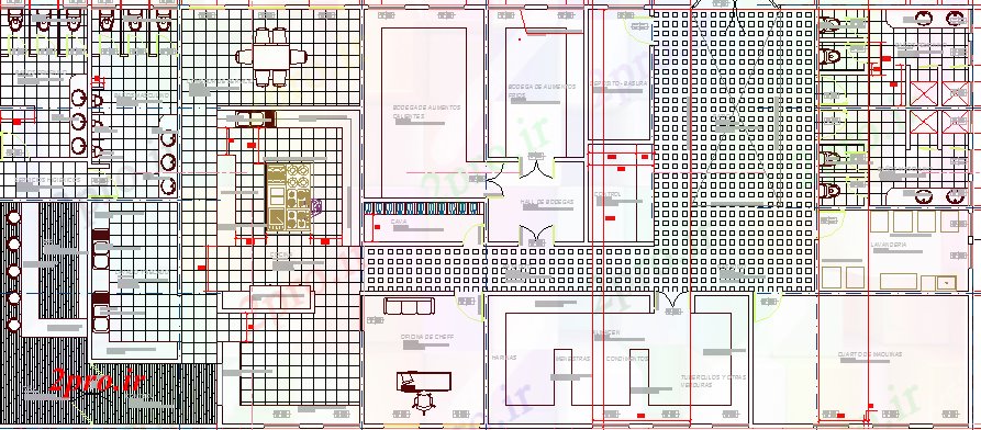 دانلود نقشه هتل - رستوران - اقامتگاه پنج ستاره ساختار معماری پروژه هتل جزئیات 66 در 67 متر (کد64948)