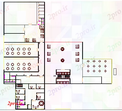 دانلود نقشه هتل - رستوران - اقامتگاه طرحی طبقه اول از چند طبقه هتل 78 در 79 متر (کد64957)