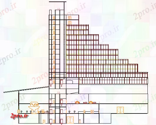 دانلود نقشه هتل - رستوران - اقامتگاه  چند طبقه سمت هتل  فرم جزئیات (کد64959)