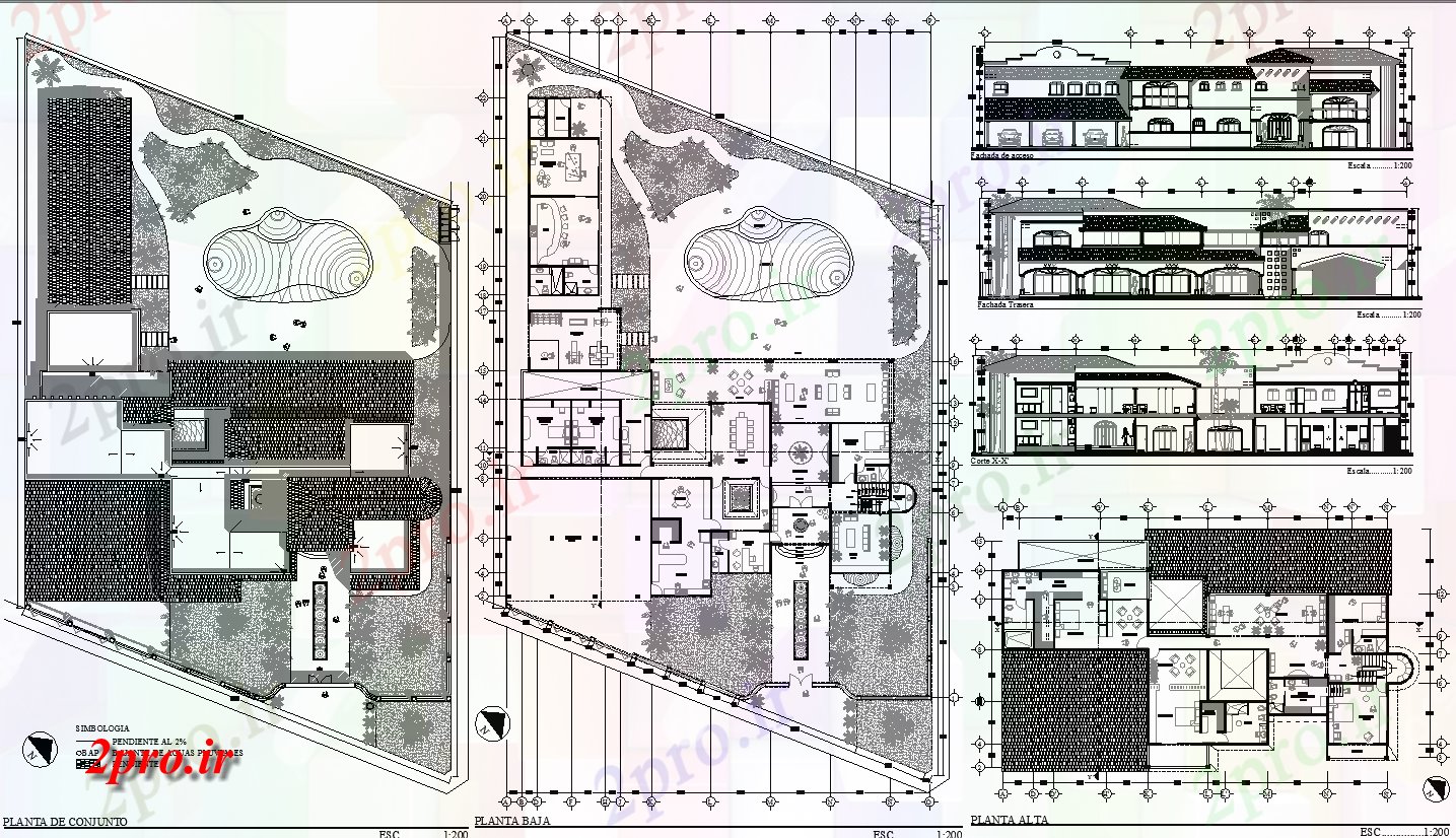 دانلود نقشه هتل - رستوران - اقامتگاه توچال طراحی و نما 32 در 43 متر (کد65001)