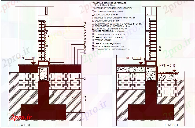 دانلود نقشه جزئیات ساخت و ساز  ساختمانی از آجر و بتن (کد65009)