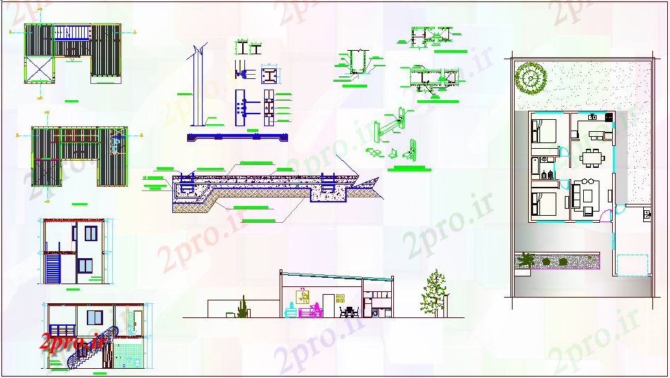 دانلود نقشه خانه مسکونی ، ویلاطراحی داخلی خانه با طرحی و بخش 8 در 11 متر (کد65076)