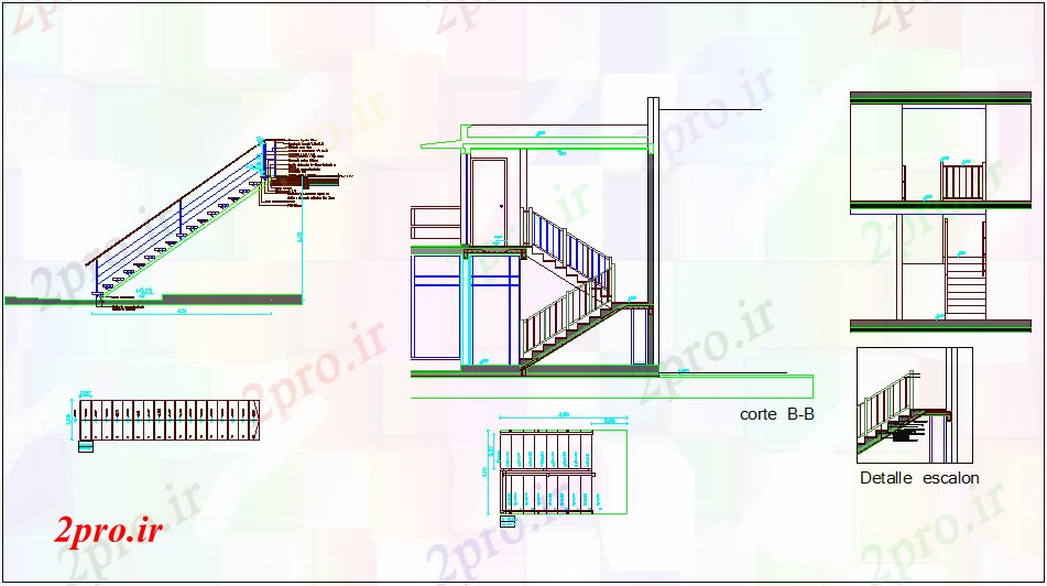 دانلود نقشه جزئیات ساخت و ساز  ساخت و ساز پله با جزئیات لازم (کد65079)