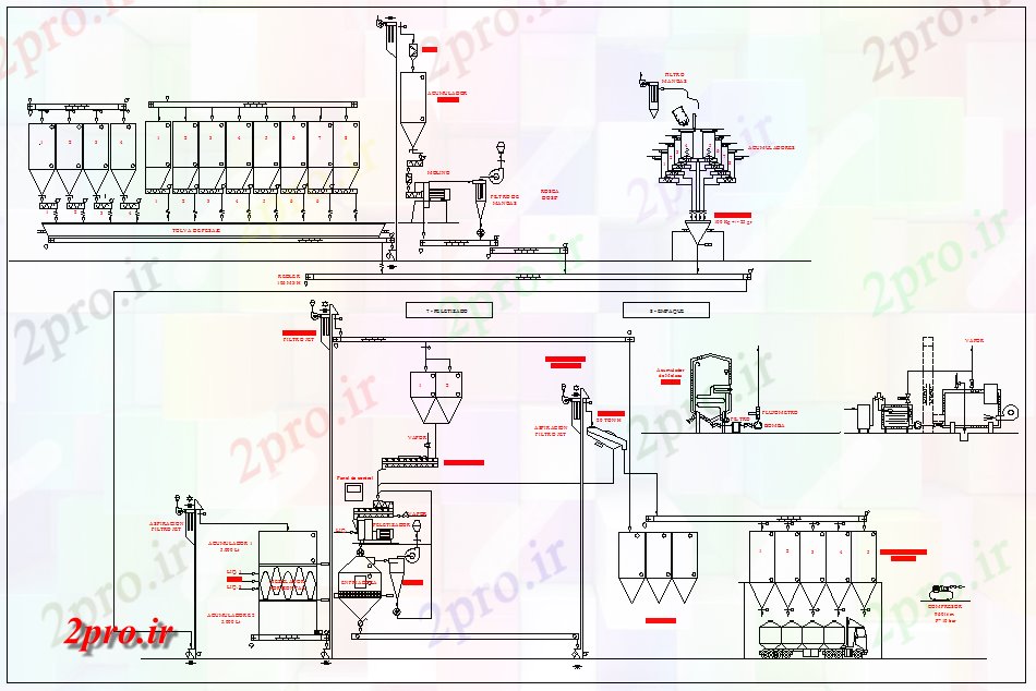 دانلود نقشه کارخانه صنعتی  ، کارگاه محصولات غذایی کارخانه فرآوری (کد65081)
