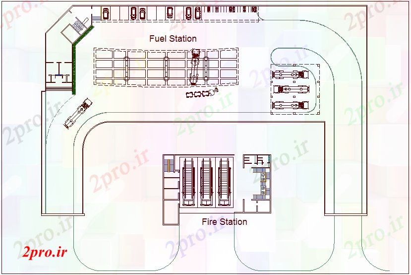 دانلود نقشه فرودگاه طرحی فرودگاه با سوخت و ایستگاه آتش نشانی (کد65096)
