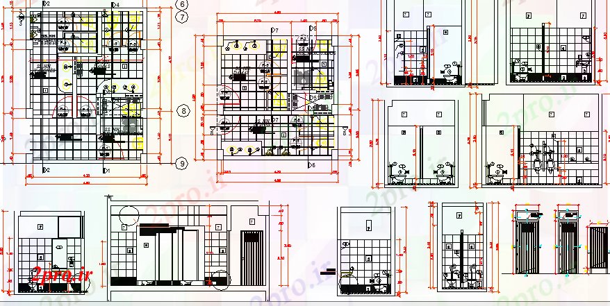 دانلود نقشه بلوک حمام و توالتحمام خانه سازنده و ساختار جزئیات (کد65110)