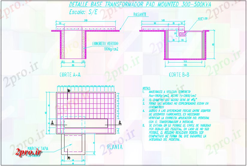دانلود نقشه جزئیات ساخت و ساز ترانسفورماتور پد دیدگاه نصب با جزئیات ساخت و ساز (کد65127)