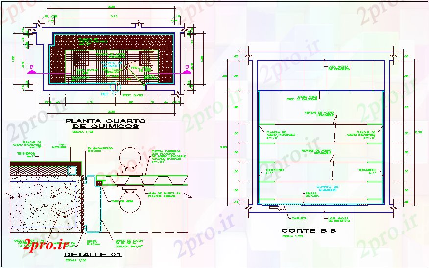 دانلود نقشه کارخانه صنعتی  ، کارگاه طرحی اتاق شیمیایی، بخش و  جزئیات برای صنایع  (کد65236)