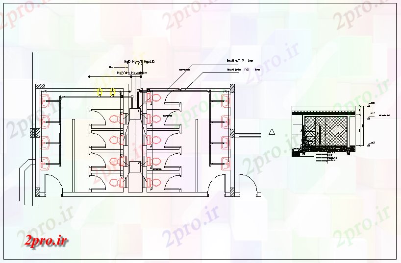 دانلود نقشه تجهیزات بهداشتی توالت تجاری طرحی ساختمان  جزئیات (کد65298)