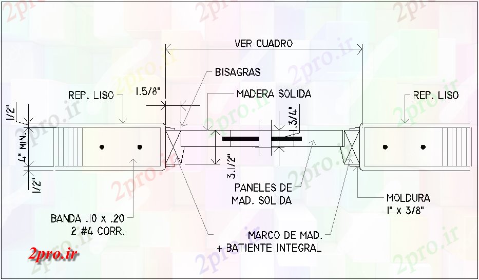 دانلود نقشه جزئیات طراحی در و پنجره  طرحی درب جامد با قاب  (کد65304)