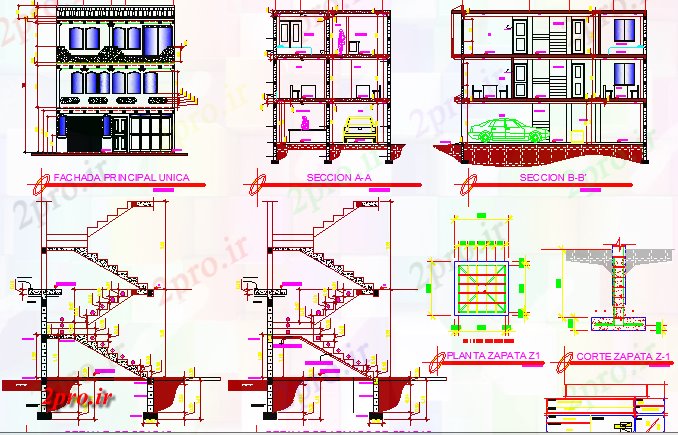 دانلود نقشه مسکونی ، ویلایی ، آپارتمان سه سطح خانه معماری کامل پروژه 7 در 11 متر (کد65347)