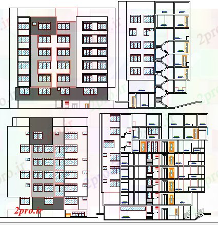 دانلود نقشه مسکونی  ، ویلایی ، آپارتمان  نما و بخش طرحی چند خانواده ساختمان مسکونی (کد65352)