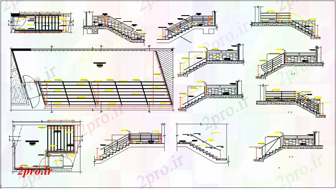 دانلود نقشه جزئیات ساختار نما ساختمان های تجاری، طرح، راه پله ها بخش  جزئیات (کد65390)