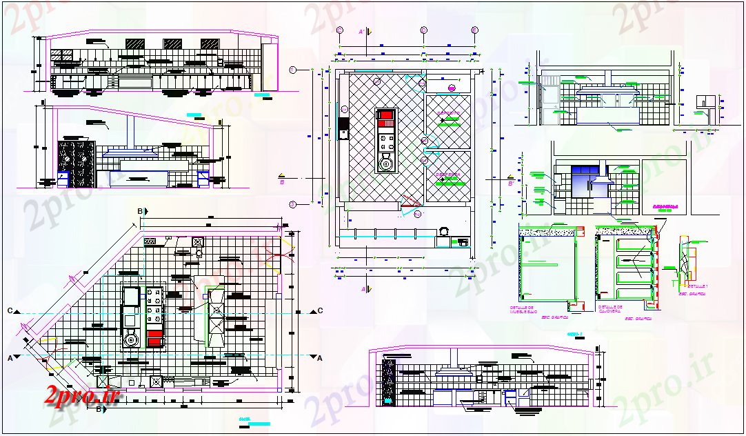 دانلود نقشه آشپزخانه مسکونی نظر نما آشپزخانه مسکن در جزئیات (کد65400)