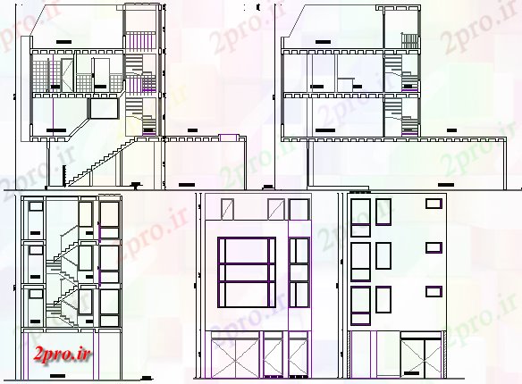 دانلود نقشه مسکونی ، ویلایی ، آپارتمان نما خانه های مسکونی و بخش طرح 6 در 8 متر (کد65427)