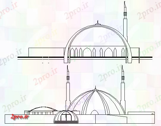 دانلود نقشه کلیسا - معبد - مکان مذهبی مسجد نما اصلی منطقه ای و سمت  نما  (کد65453)