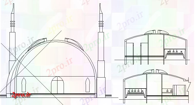 دانلود نقشه کلیسا - معبد - مکان مذهبی مسجد شهرستان مذهبی  نما جزئیات کامل (کد65455)