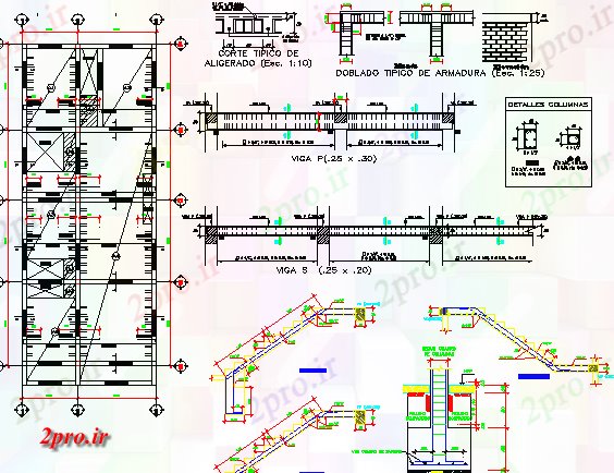 دانلود نقشه جزئیات ساخت و ساز راه پله و ساخت و ساز جزئیات دو طبقه ویلا (کد65457)