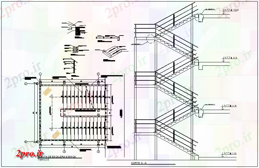 دانلود نقشه جزئیات ساختار پله، جزئیات بیشتر    (کد65458)