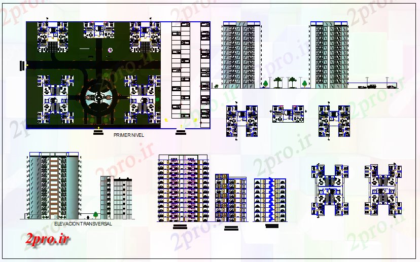 دانلود نقشه ساختمان مرتفعمسکونی بلند طرحی ساخت و ساز در جزئیات 19 در 26 متر (کد65472)