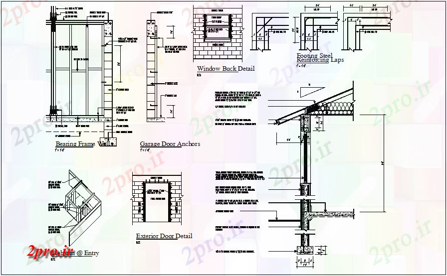 دانلود نقشه جزئیات ساخت و ساز دیوار و خارجی ساخت و ساز درب    (کد65546)