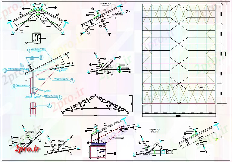 دانلود نقشه جزئیات داخلی سازه های فولادی سقف جزئیات (کد65577)