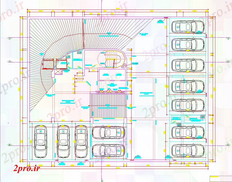 دانلود نقشه ساختمان اداری - تجاری - صنعتی ساختمان پارکینگ طرح (کد65578)
