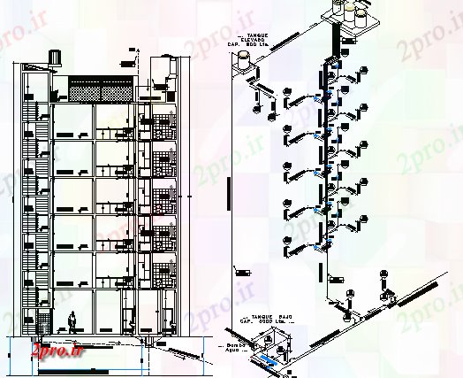 دانلود نقشه بلوک حمام و توالتنصب و راه اندازی لوله کشی و نمای ایزومتریک مسکن چند کفپوش ساخت (کد65613)