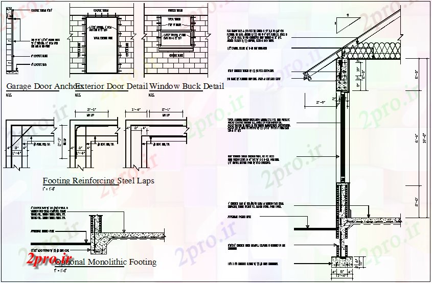 دانلود نقشه جزئیات ساختار درب گاراژ و پنجره جفتک انداختن  جزئیات با آوردن    (کد65684)