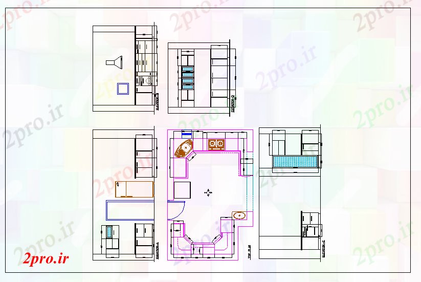 دانلود نقشه آشپزخانه طراحی آشپزخانه و جزئیات نما (کد65691)