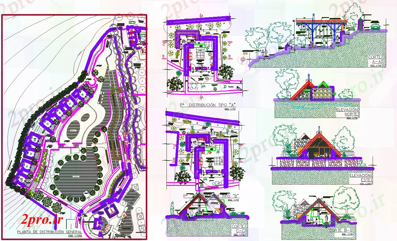 دانلود نقشه هتل - رستوران - اقامتگاه معماری توچال پروژه 7 در 10 متر (کد65698)