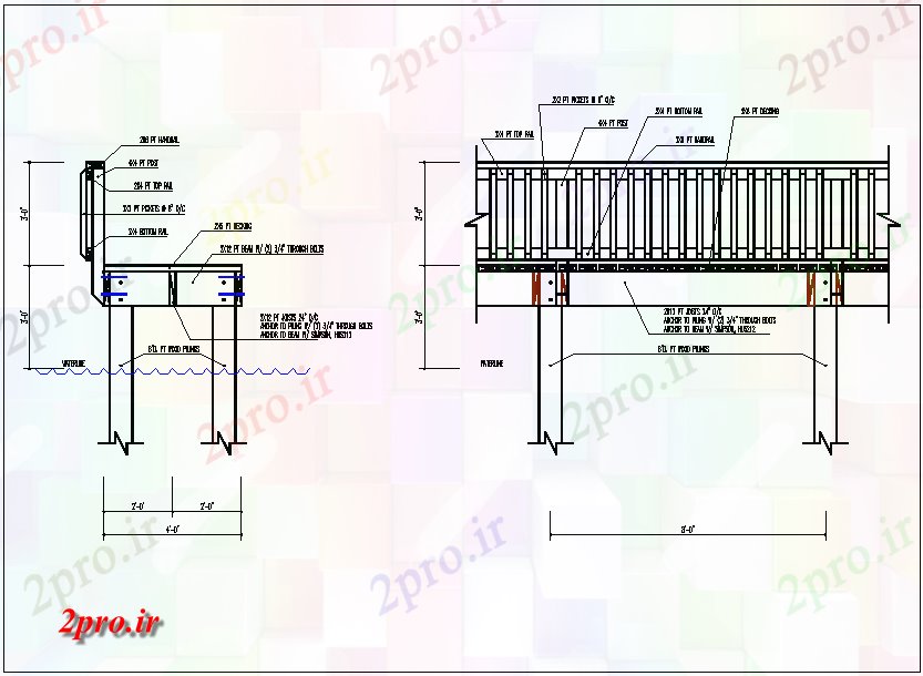 دانلود نقشه جزئیات ساختار نرده دست بالکن باز  جزئیات (کد65753)