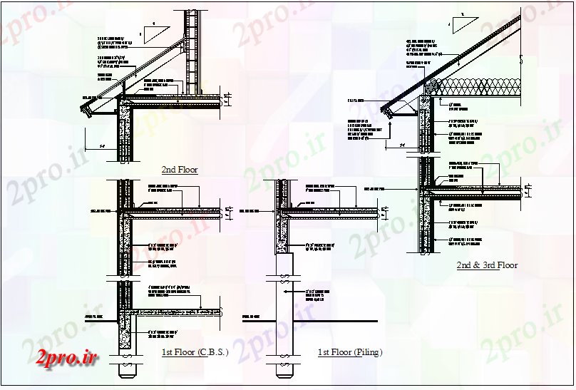 دانلود نقشه جزئیات ساختار سقف و پرتو و ساختار ستون بخش مشترک  جزئیات (کد65764)