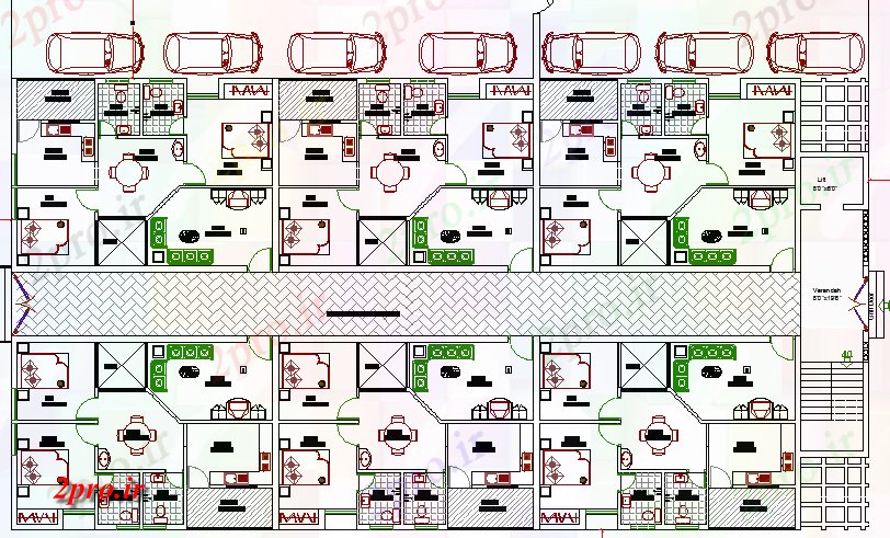 دانلود نقشه مسکونی  ، ویلایی ، آپارتمان  آپارتمان ساختمان خانه مسکونی با  پارکینگ زیادی  (کد65796)