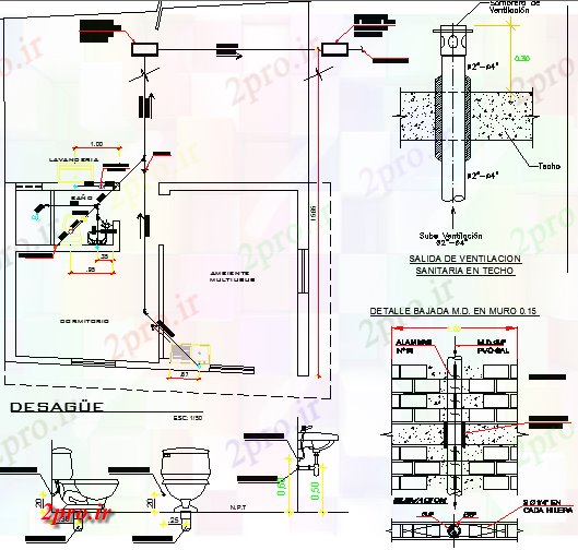 دانلود نقشه بلوک حمام و توالتجزئیات نصب و راه اندازی لوله کشی ساخت (کد65864)