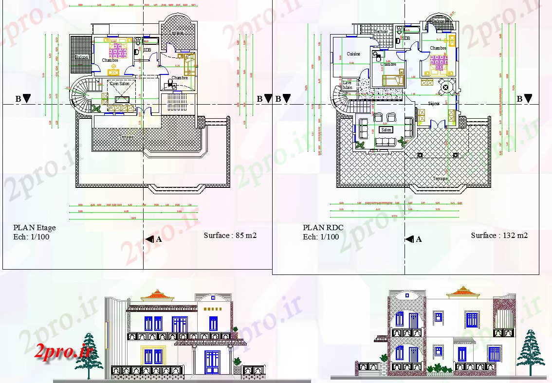 دانلود نقشه مسکونی ، ویلایی ، آپارتمان طراحی خانه و نما 11 در 11 متر (کد65872)