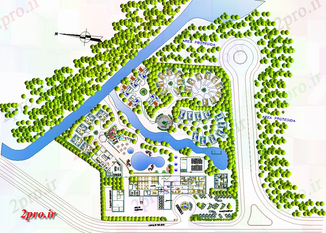 دانلود نقشه هتل - رستوران - اقامتگاه توچال بالا با طراحی محوطه سازی 16 در 72 متر (کد65888)