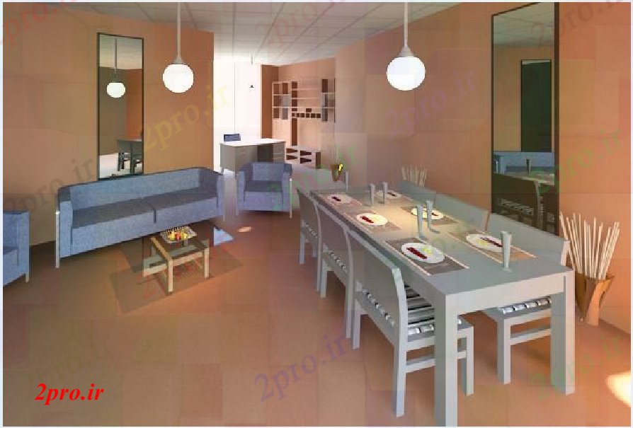 دانلود نقشه  نشیمن ناهارخوری طراحی اتاق با  داخلی (کد65905)