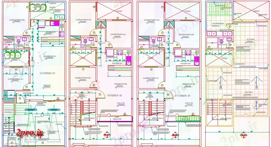 دانلود نقشه مسکونی  ، ویلایی ، آپارتمان  جزئیات طرحی طبقه از چند خانواده مسکن آپارتمان   آپارتمان    (کد65909)