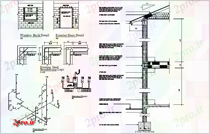 دانلود نقشه جزئیات ساخت و ساز بخش دیوار جای پای و پانل های الکتریکی    (کد65937)