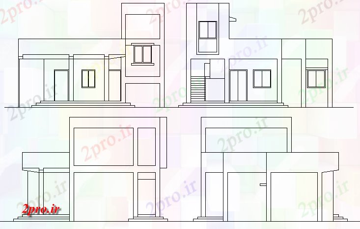 دانلود نقشه مسکونی ، ویلایی ، آپارتمان جبهه و نما پشت یکی تنها در سطح خانواده خانه 7 در 9 متر (کد65938)