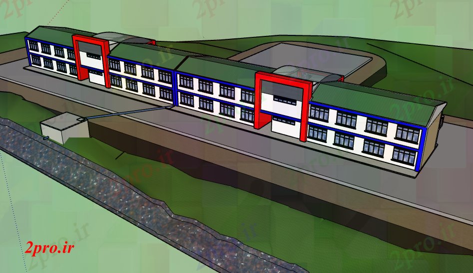 دانلود نقشه دانشگاه ، آموزشکده ، مدرسه ، هنرستان ، خوابگاه -  طراحی تریدی از دو کفپوش معماری مدرسه پروژه (کد65979)