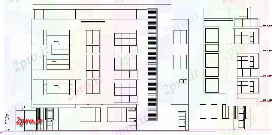 دانلود نقشه مسکونی  ، ویلایی ، آپارتمان  اصلی و جانبی نما چهار سطح مسکن ساخت و ساز (کد66020)
