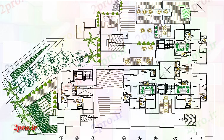 دانلود نقشه مسکونی  ، ویلایی ، آپارتمان  محوطه سازی و ساختار جزئیات چند خانواده مسکن آپارتمان   آپارتمان    (کد66031)